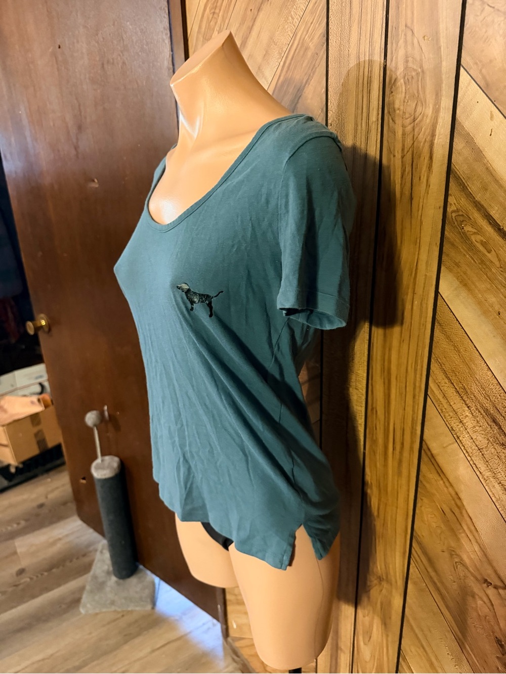 Victoria’s Secret PINK Womens XS Teal Blue Cutout Open Back Short Sleeve T-Shirt - Picture 4 of 9